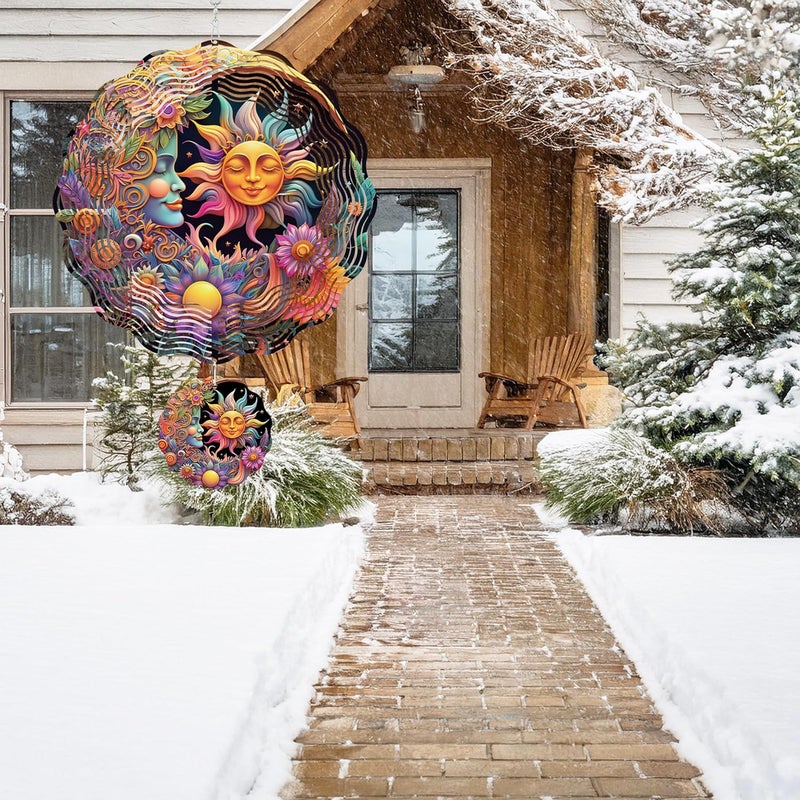 Romart Sun and Moon Wind Spinners Outdoor, Boho Gifts Garden Mystical Hanging Wind Spinner, Colorful 3D Stainless Steel Outdoor Decor for Patio Yard Lawn - Image 4